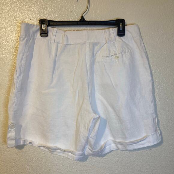 Lafayette 148 White 100% Linen Shorts Size 12 Classic Minimalist Tailored - Picture 3 of 10